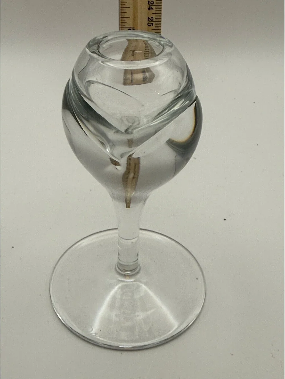 Daum France Signed Art Glass Candle Holder Swirl Stem Clear Crystal 6.5